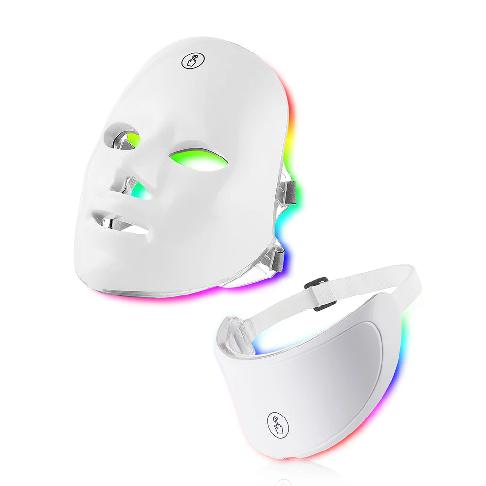 Appareil de beauté pour le visage et le cou, masque facial LED, masque photon pour le cou avec 7 couleurs, masseur de soins de la peau