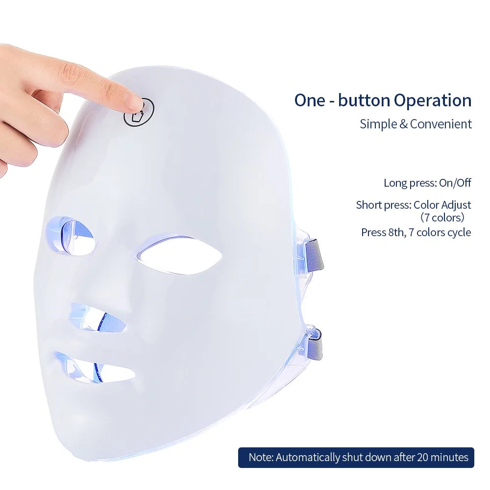 Appareil de beauté pour le visage et le cou, masque facial LED, masque photon pour le cou avec 7 couleurs, masseur de soins de la peau