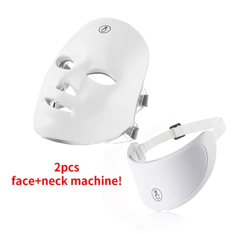 Appareil de beauté pour le visage et le cou, masque facial LED, masque photon pour le cou avec 7 couleurs, masseur de soins de la peau