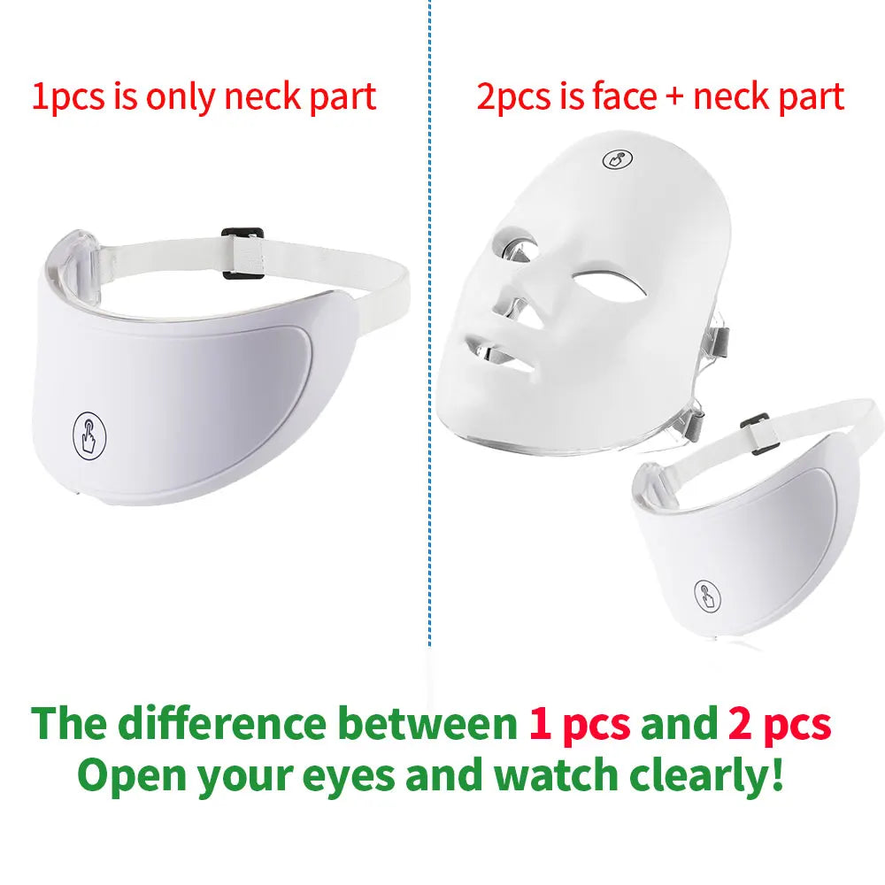 Appareil de beauté pour le visage et le cou, masque facial LED, masque photon pour le cou avec 7 couleurs, masseur de soins de la peau