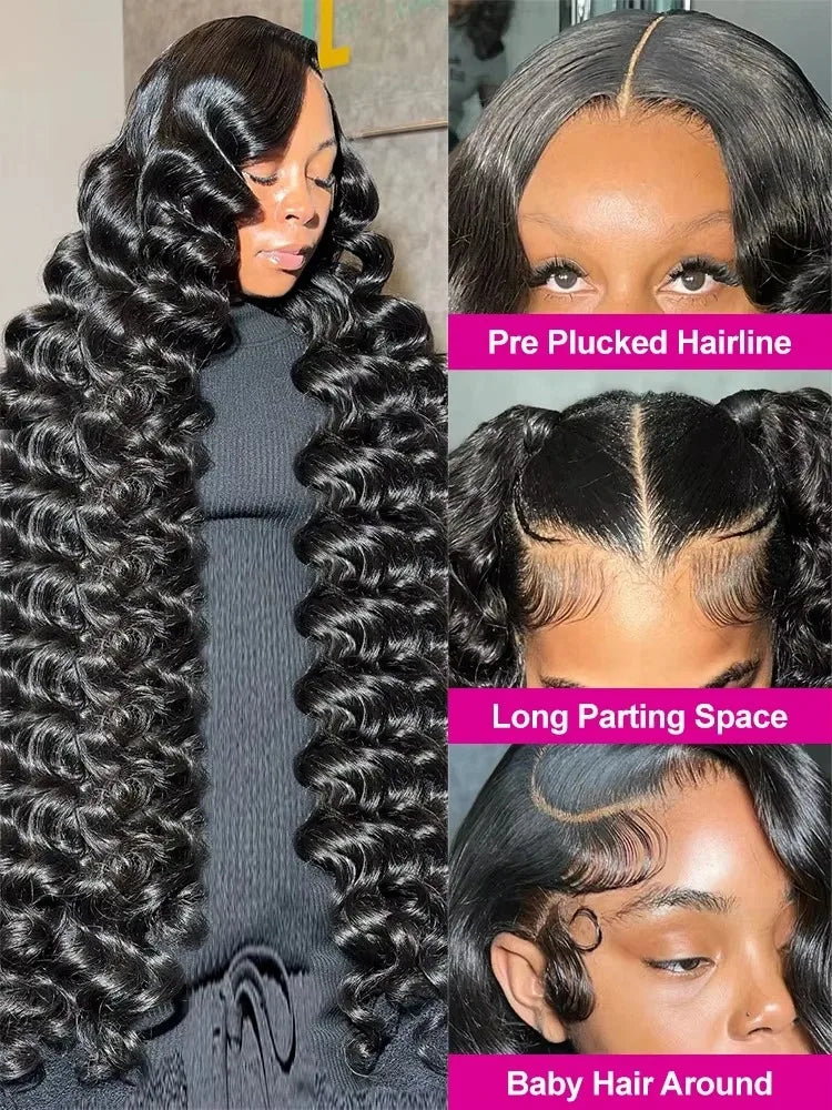 Perruque Body Wave Lâche 30 40 Pouces 13x6 HD Lace Front Noire Cambodgienne 100% Cheveux Humains Perruque Deep Wave Sans Colle 7x5 Closure Demi-Perruque
