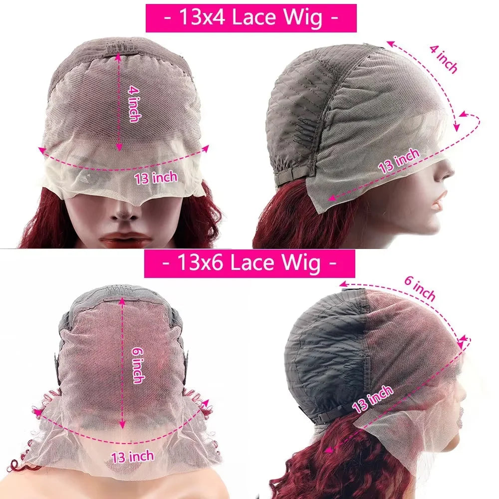 Perruque en cheveux humains 13x6 HD Lace Frontal 220 Densité 99J Bourgogne Ondulée 13x4 Lace Front Brésilienne Pré-Plucked pour femmes noires