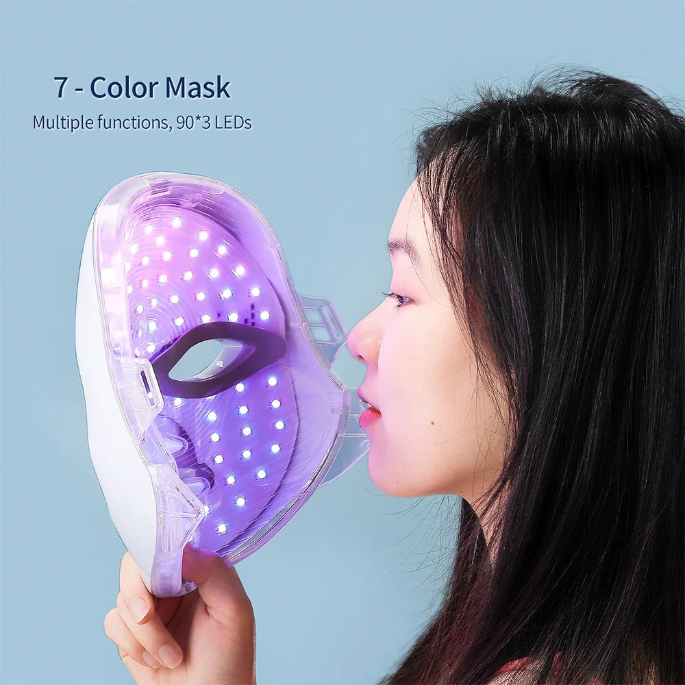 Appareil de beauté pour le visage et le cou, masque facial LED, masque photon pour le cou avec 7 couleurs, masseur de soins de la peau