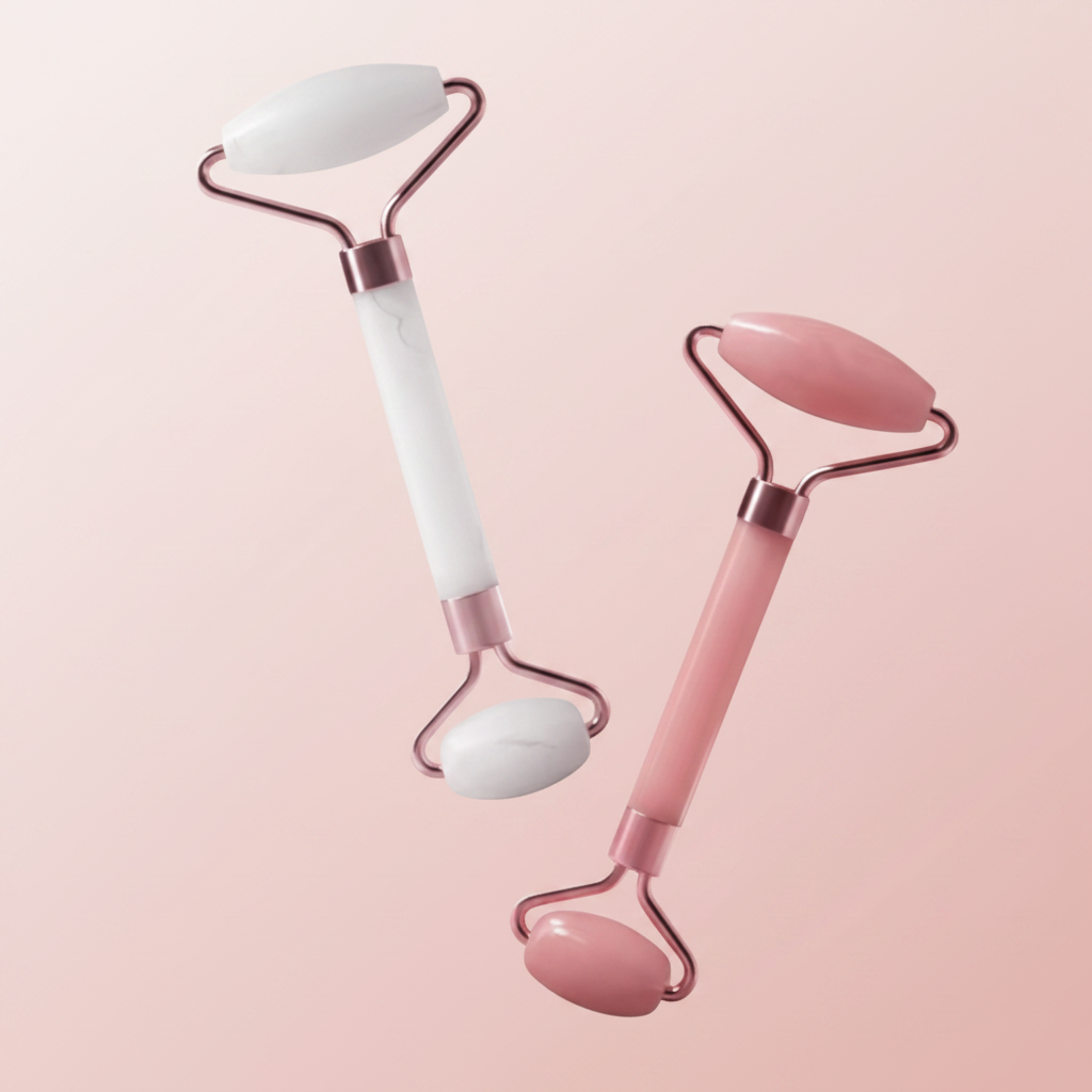 Gua-Sha et Rouleau Visage fond rose